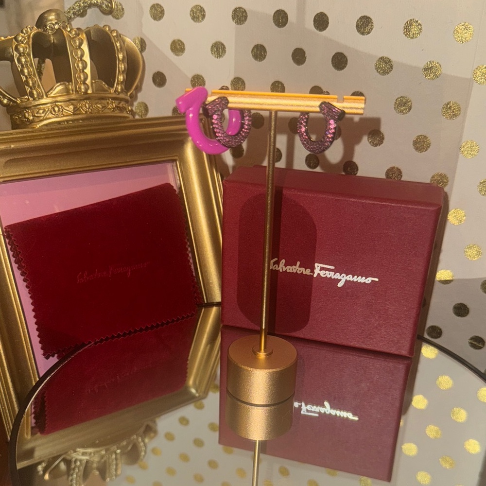 Salvatore Ferragamo Pink and Gold Hoop Earrings